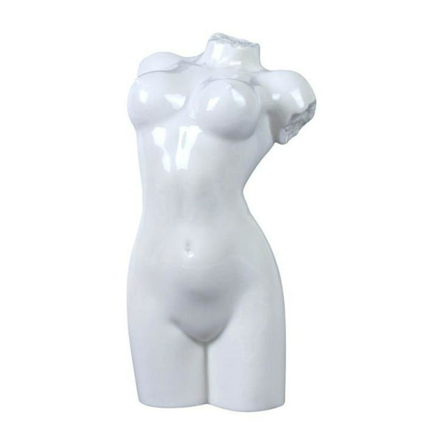 Glazed 8.50 Inch All White Porcelain Nude Female Torso Figurine 